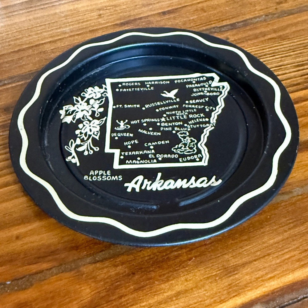 Arkansas Souvenir Coaster Small Black White Metal State Map Excellent Set of 2